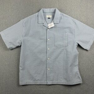 American Eagle Shirt Mens Medium Blue Stripe Seersucker Short Sleeve Button Up